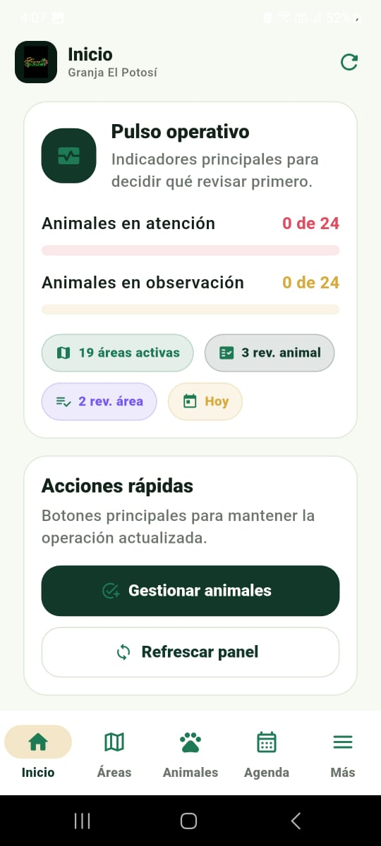 Pantalla de pulso operativo de la app